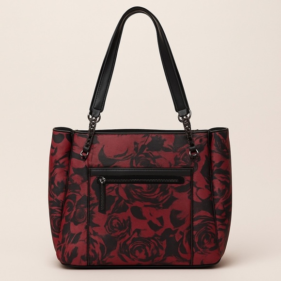 Simply Vera Vera Wang Handbags - Simply Vera Vera Wang Red‎ & Black Floral Shoulder Tote Bag